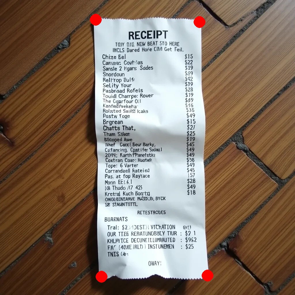 Receipt with detected corners marked