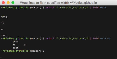 Screenshot of command line output of fold with -b flag