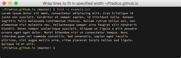 Screenshot of command line output of fold -s example.txt